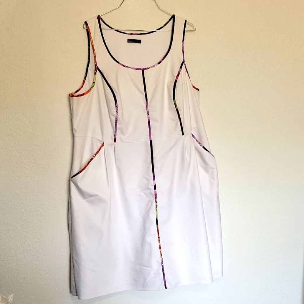 Chic White Sleeveless Dress with Colorful Trim
